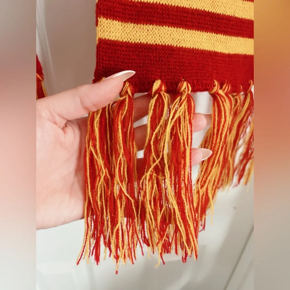 Harry Potter scarf Gryffindor lion crest red orange acrylic 76” long - Picture 7 of 13